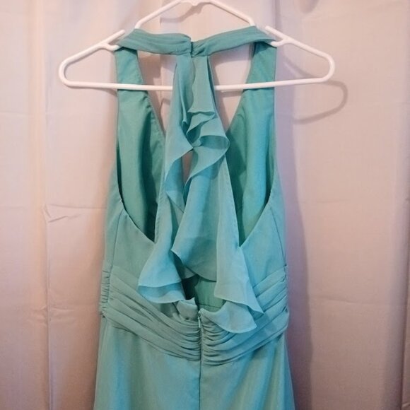 WTOO Formal Dress sz 8 Chiffon Long Halter Minty Turquoise Sexy Spring Wedding - Picture 8 of 11